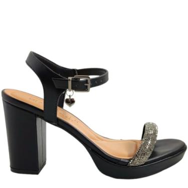 Imagem de Sandália Ramarim Tiras Strass Salto Grosso Feminino - Preto - 35