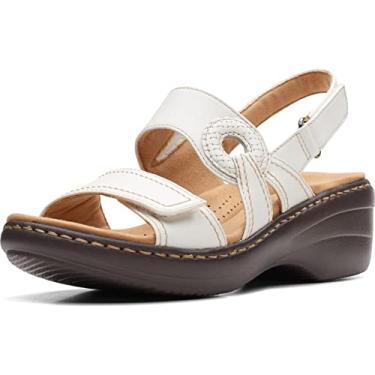 Imagem de Clarks Sandália feminina Merliah com salto opala, Couro branco, 42