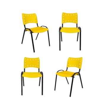 Imagem de Ecom Home - KIT 4 Cadeiras Empilhável ISO Amarela base Preta em aço para Comércio e Industria