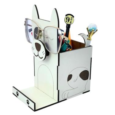 Imagem de Porta Lapis Caneta Suporte Celular Oculos Organizador Mesa Cachorro Mdf