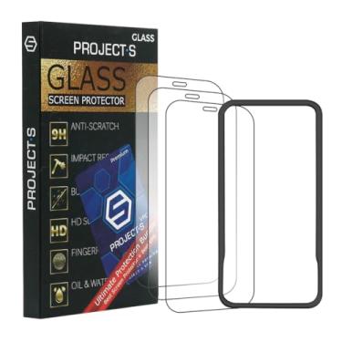 Imagem de Project-S Protetor de tela de vidro com moldura de instalação para iPhone 12 Mini (5,4 polegadas) com garantia de substituição vitalícia - pacote com 3 x + 1x mês de serviço VPN premium