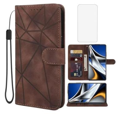 Imagem de Wanyuexes Capa para Poco X4 Pro 5G, capa carteira 2201116PG com protetor de tela de vidro temperado, sensação de pele PU flip fólio suporte para cartão de crédito suporte para celular Xiaomi Poco X4