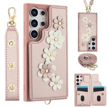 Imagem de Capa de couro crossbody com alça de pulso e carteira para Samsung S24 Plus S23 FE S22 Ultra A55 A54 A53 A35 A34 A15 A14 A13, rosa, para Galaxy A15