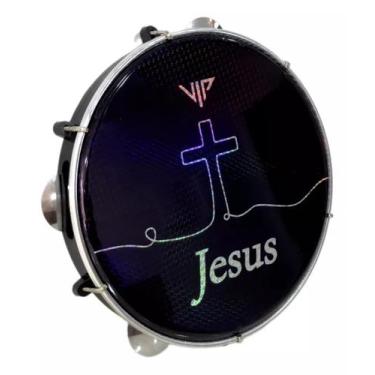 Imagem de Pandeiro Profissional 10 Pele Holográfica Jesus Corpo Abs - VIP Percur