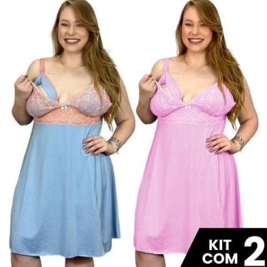 Imagem de Kit 2 Camisolas  Plus Size  Amamentação Renda Pós Parto Lisa Maternida