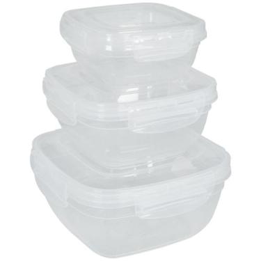 Imagem de Kit 3 Potes C/ Tampa 400/800/1400ml Transparente Geladeira Comida Arma