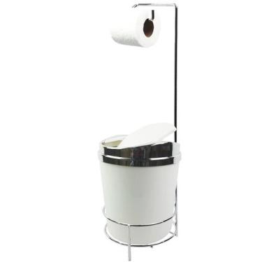 Imagem de Suporte Porta Papel Higiênico lixeira Branco 5 Litros Com Tampa Bascul