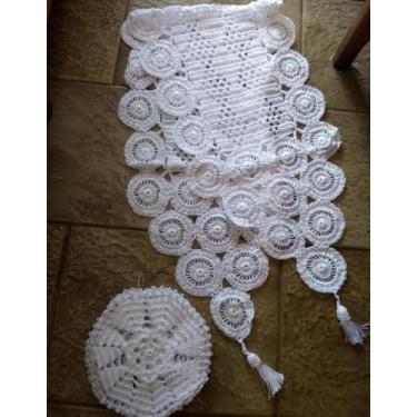 Imagem de Kit 1 Caminho de Mesa Seda + 5 Toalhinhas Crochê Seda Branco - Danivi 
