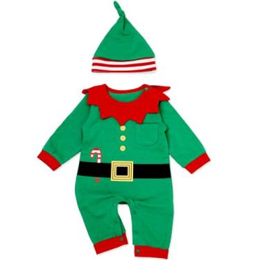 Imagem de Cuffbow Conjunto de roupas para bebês recém-nascidos com chapéu, My 1st Christmas Girl Boy Manga Comprida Elfo Papai Noel, Principalmente vermelho, 9-12 Meses