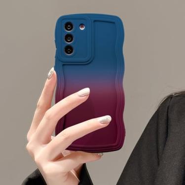 Imagem de UEEBAI Capa de silicone com moldura ondulada para Samsung Galaxy A55 5G, linda moldura ondulada slim fit à prova de choque capa macia bonita encaracolada feminina para Galaxy A55 5G, azul vermelho