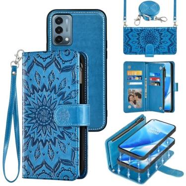 Imagem de Asuwish Capa de celular para OnePlus Nord N200 5G Carteira com zíper magnética destacável com protetor de tela flip slot para cartão One Plus N 200 G5 1 Plus 200N 1plus One+ 1+ N2005G 2021 azul