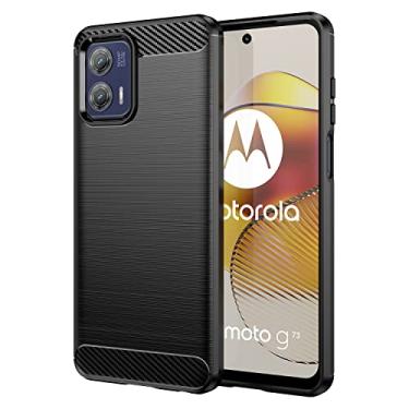 Imagem de HTXWXJC Capa para Moto G73, Motorola G73 XT2237, capa protetora fina de borracha TPU de fibra de carbono antiarranhões à prova de choque para Motorola Moto G73 preta