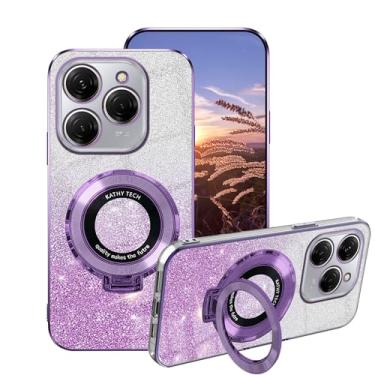 Imagem de Wousunly Capa de silicone com glitter transparente para Tecno Spark 20 Pro, com suporte de anel e proteção total para tela e câmera