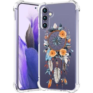 Imagem de CCFUNCASE Compatível com Samsung Galaxy S24+ Plus / S25+ Plus Capa transparente fofa para mulheres - Capas de telefone robustas Funda Capa protetora (flores azuis Dreamcatcher)