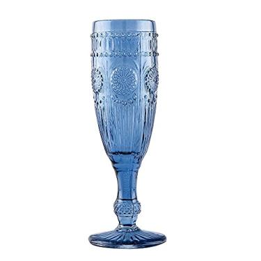 Imagem de WEDDINGSTAR Taça de champanhe de vidro prensado estilo vintage, 170 g - azul