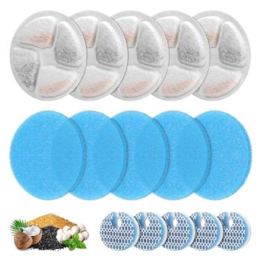 Imagem de Conjunto de 5 filtros de fonte de água para gatos de substituição para fonte redonda de aço inoxidável 2L/1,899 g, filtro de fonte ZEKIRY Pet, filtros de substituição de filtragem tripla (5 filtros, 5