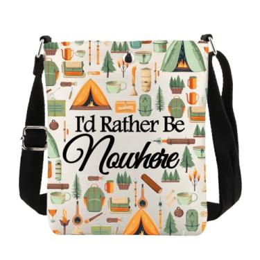 Imagem de PWHAOO Camping Lover Gift I'd Rather Be Nowhere Bolsa tiracolo Vanlife Bolsa de viagem Camper Van Presente, I'd Rather Be Nowhere C