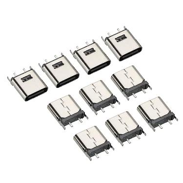 Imagem de PATIKIL Conector USB 3.1 tipo C 2 pinos soquete fêmea 180 graus 10,5 mm de comprimento para placas de circuito, placa PCB, dispositivos digitais, pacote com 10