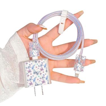 Imagem de Lindo protetor de cabo para iPhone Apple Charger, lindo design de borboleta azul violeta, cabo de dados, capa USB protetor de carregador de telefone para iPhone 11 12 13 14 Pro Max XS XR X 7 8 Plus