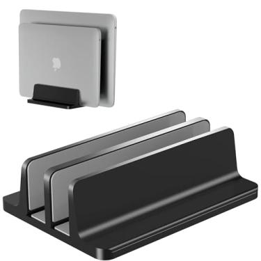 Imagem de BULL-TECH Suporte vertical para laptop, suporte de mesa de alumínio ajustável com 2 compartimentos (até 43.9 cm), serve para todos os laptops MacBook/Microsoft Surface/HP/Dell/ChromeBook/iPad e gaming
