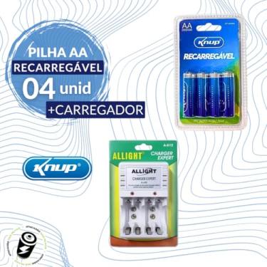 Imagem de Pilhas AA Recarregáveis 2700 mAh, Kit com 4 Pilhas e Carregador