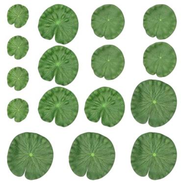 Imagem de 16 peças de folhas de lírio artificiais, folhas de lótus, grandes almofadas de lírio flutuantes, plantas de piscina falsas, folhas de plástico realistas para jardim de fonte