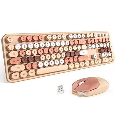 Imagem de MOFII Combo de teclado e mouse sem fio, teclado de máquina de escrever de tamanho completo com teclado numérico e mouse 2 em 1 conectado por USB para PC, computador, laptop, desktop, Windows (chá de leite)