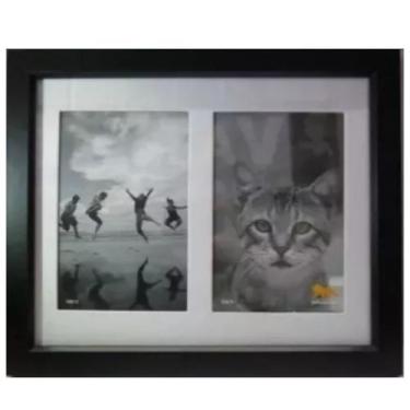 Imagem de Porta Retrato 10 X 15 2 Duas Fotos Preto Quadro com Suporte - Espelhos