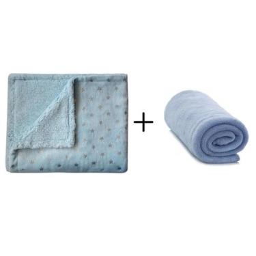 Imagem de Kit Cobertor Estrelinhas Sherpa + Manta Bebê Menino Camesa