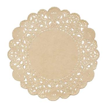 Imagem de Doilykorea - Doilies de papel retangulares descartáveis premium 250 folhas - Sem poeira, corte limpo, design simples - Doily de renda: festa/casamento - utensílios de mesa (REDONDA - 21,6 cm, BEGE)