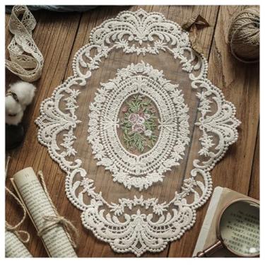 Imagem de RZGZKLSH Pacote com 2 jogos americanos retrô de renda estilo francês, doilies de crochê franceses, tapetes de mesa bordados feitos à mão, toalha de mesa de café, decoração retrô (damasco)