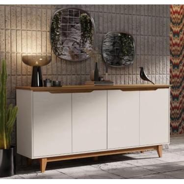 Imagem de Aparador Buffet Sala Flow 4 Portas com Pés de Madeira OffWhite com Fre