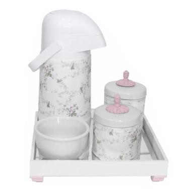 Imagem de Kit Higiene Espelho Potes, Garrafa, Molhadeira e Capa Provençal Rosa Q