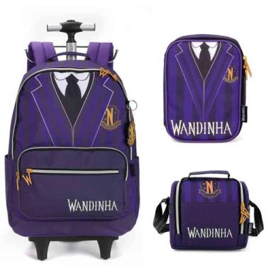 Imagem de Mochila Escolar Rodinhas Wandinha Com Lancheira e Estojo - Luxcel, Rox