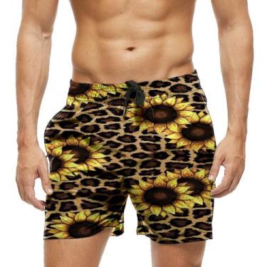 Imagem de Short Praia Shorts Banho Bermuda Verão Flores Girassóis Sol Amarelo 79
