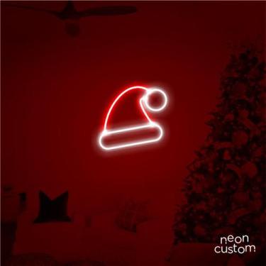 Imagem de painel letreiro led Gorro de Papai Noel decoracao festa bar - Neon Cus