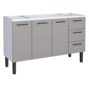 Imagem de Gabinete de Cozinha Cinza em Aço Montado 144cm 3 Gavetas Juno Cozimax