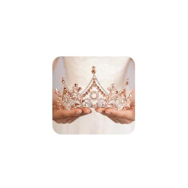 Imagem de JWICOS Tiara de pérola de cristal para meninas, coroa para mulheres, tiara elegante de princesa e rainha para concurso de Halloween, concurso, aniversário, formatura, casamento, noiva (champanhe)