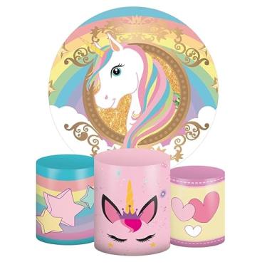 Imagem de Kit Decoração Festa de Aniversário Master Painel Redondo 1,50 + Trio de Capas de Cilindro Unicórnio