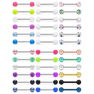 Imagem de SCERRING Piercing de aço inoxidável 14 G para mamilos anéis de acrílico brilhante que brilha no escuro opala Gilitter bolas para piercing corporal 14 mm 16 mm 36 peças