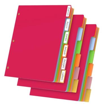 Imagem de HABGP Conjunto de 18 peças/3 divisórias de 6 abas para fichário de 3 anéis, 18 divisórias coloridas com abas, 3 divisórias de pasta de página de anel, divisórias de arquivo com abas de plástico com