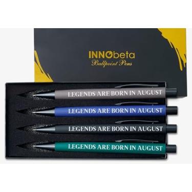 Imagem de InnoBeta Conjunto de 4 canetas esferográficas, presentes de aniversário engraçados para ele, namorado, amigos, marido, pai, filho, irmão - Legends are Born in August