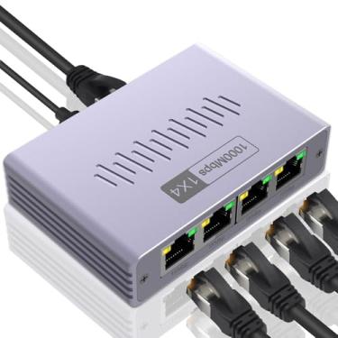 Imagem de Duomigo Divisor Gigabit Ethernet 1 a 4, divisor LAN de alta velocidade de 1000 Mbps com alimentação USB, 4 dispositivos de rede simultânea para cabos Cat5/5e/6/7/8