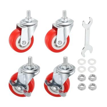 Imagem de PATIKIL Rodas giratórias de 5 cm, rolamentos de esferas M8 x 15 mm, haste rosqueada, rodas de PVC, capacidade total de carga 120 kg com chave de juntas de porcas para cadeiras de móveis (2 com freio,