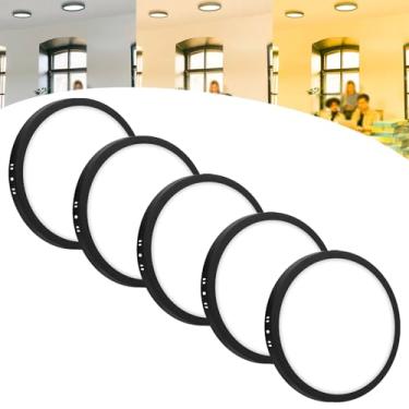 Imagem de Kit 5 Painel Plafon Led 25w Sobrepor Redondo Preto Bivolt Luz Forte (Branco Frio)