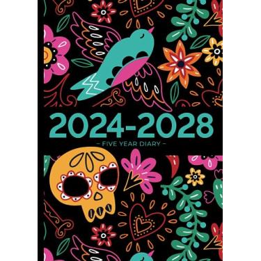 Imagem de 5 Year Diary 2024-2028 | A4 Dia De Los Muertos: Month to View Planner with UK Holidays, Moon Phases, Birthdays & Celebrations, Contacts, Passwords (Five Years)