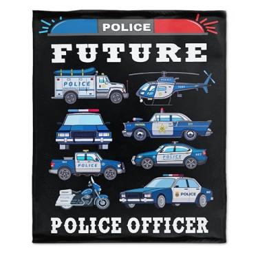 Imagem de Cobertor de carro de polícia para meninos e crianças amantes de carros de polícia macio cobertor quente de pelúcia para sofá cama decoração de sofá cobertor de polícia presentes de polícia 101,6 cm x