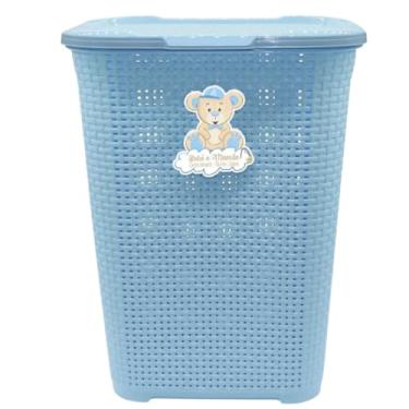 Imagem de Cesto Rattan Organizador Infantil Roupas Bebê C/Tampa 30 LITROS menino e menina. (Azul)