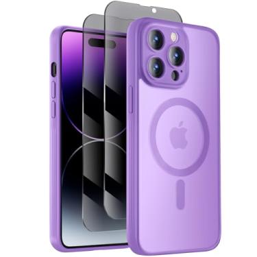 Imagem de Symcele Capa projetada para iPhone 14 Pro Max, compatível com MagSafe, com protetores de tela de privacidade X2, [proteção da câmera] [proteção contra quedas militares] capa de telefone à prova de