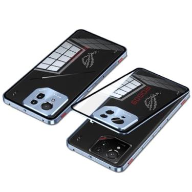 Imagem de QUIETIP Capa compatível com ROG Phone 9 e 9 Pro 5G com protetor de tela, moldura de metal + capa traseira de vidro temperado transparente, azul